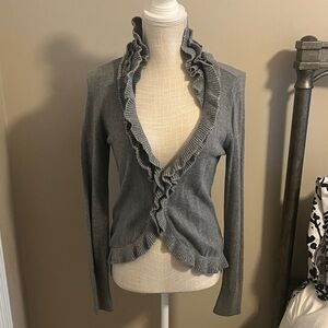 White House Black Market Gray Ruffle Cardigan